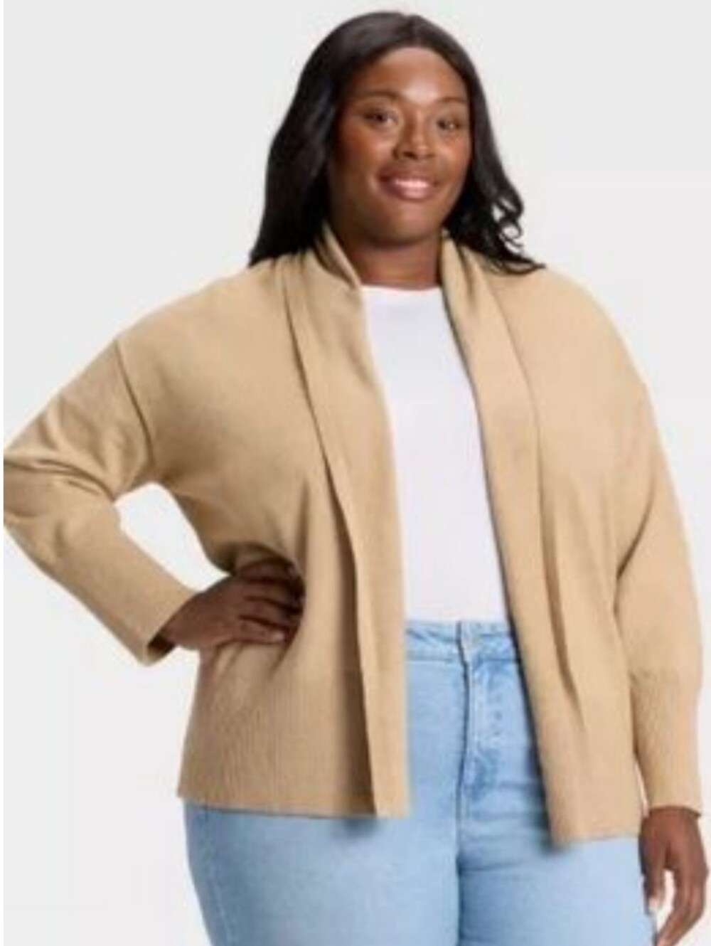 New Ava & Viv Open-Front Lightweight Tan Cardigan Size 2X